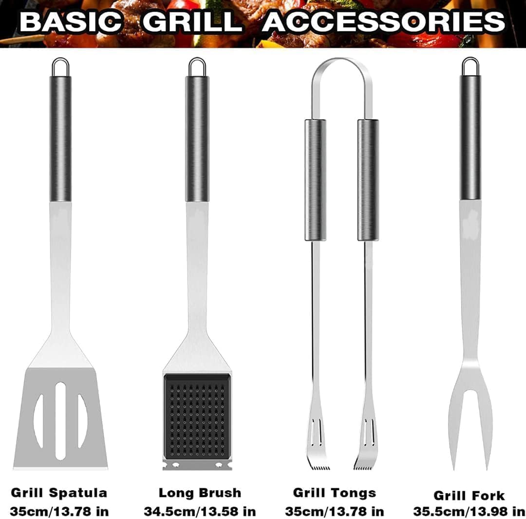 Grillbesteck Grill Set, 25 pcs BBQ Grillwerkzeug Set,Edelstahl-Grillzubehör Set für Camping, Küche,