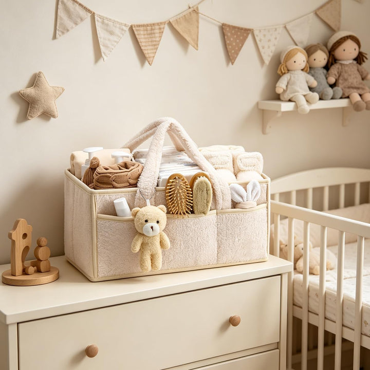 Wickeltasche Organizer, Baby Windel Caddy Organizer für Wickeltisch, Tragbarer Wickelkorb mit Heraus