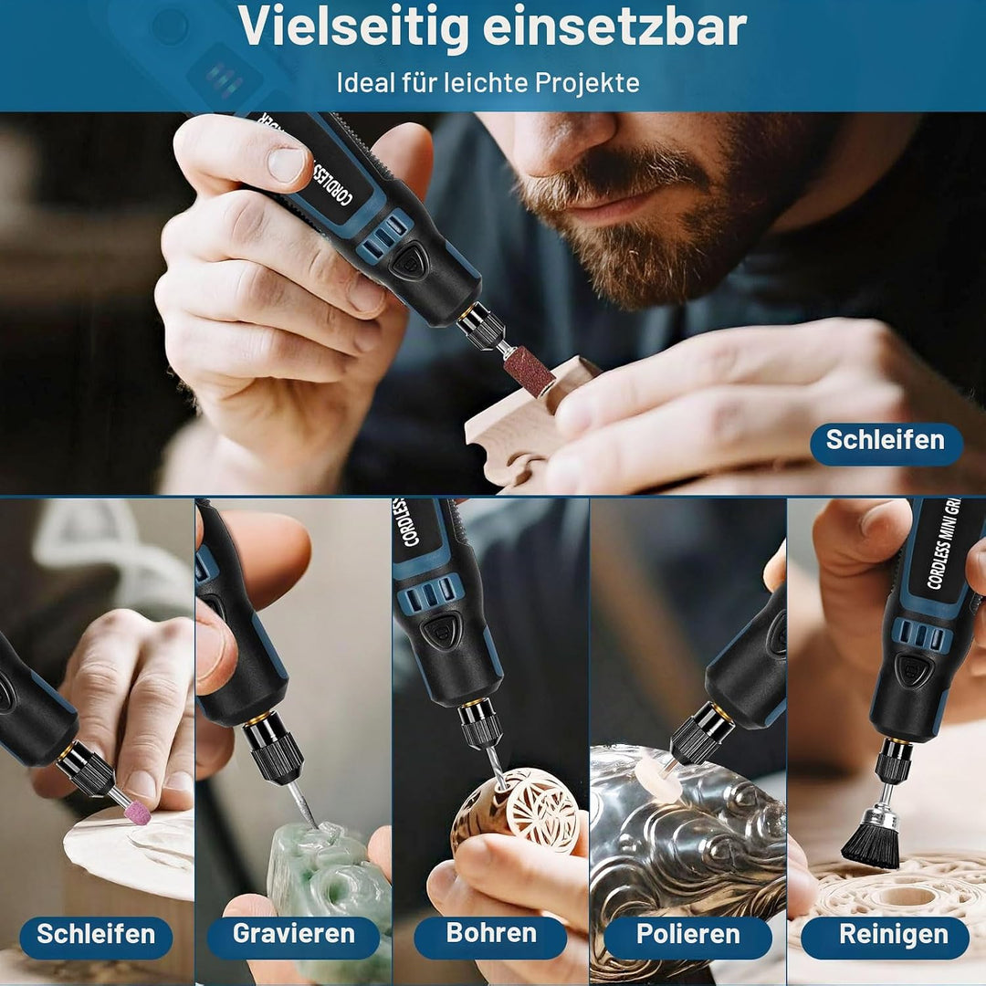 Elektrisches Gravurwerkzeug-Set, 3-Gang-Rotationswerkzeug (max. 15000 U/min), mit 96 Zubehörteilen,