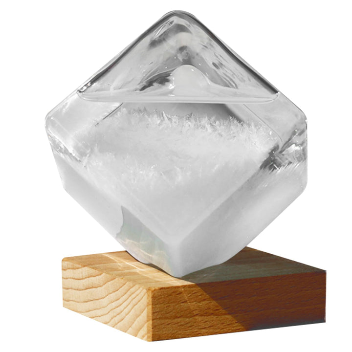 Sturmglas mit Holzsockel, wasserwürfelförmiges Wetterglas, transparenter Desktop-Sturmwolken-Wetterv