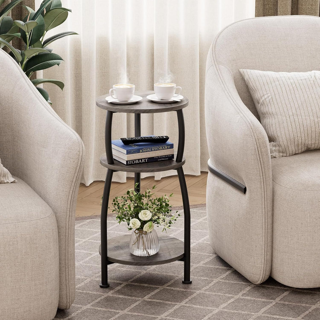 Beistelltisch rund, Kleiner Runder Tisch 3 Ebenen, Couchtisch klein mit Aufbewahrung, Nachttisch, Ka