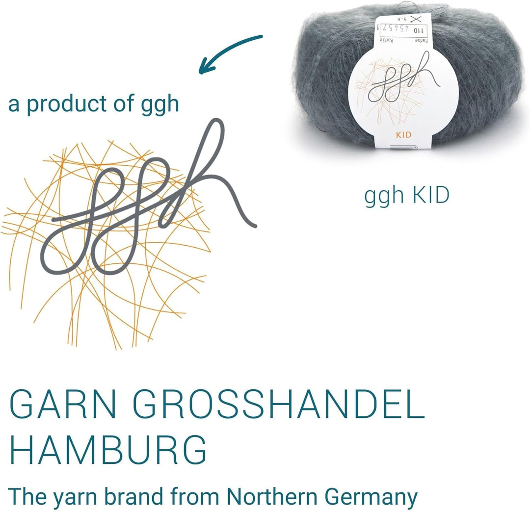 ggh Kid Box - 6 Knäuel Strickwolle aus Kid Mohair - Farbe 110 - Flanellgrau, 110 - Flanellgrau