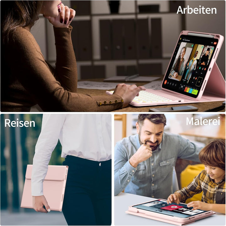 Hülle mit Tastatur für iPad A16 2025 / iPad 10. Generation 2022, RGB Bluetooth Magnetische Tastatur,
