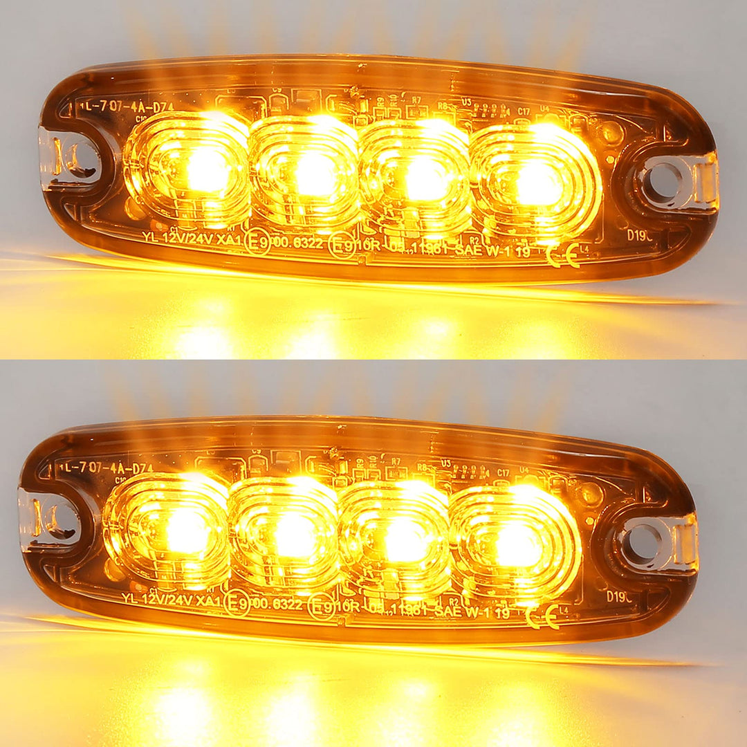 AGRISHOP 12V/24V 4LED Warnlicht Stroboskoplicht,Led Frontblitzer Amber Blitzer,Seite Warnung Blinkli