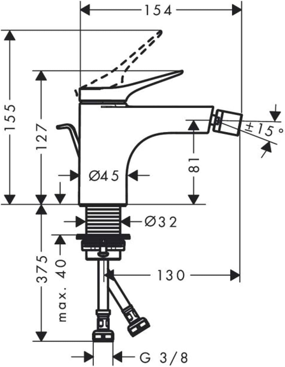 hansgrohe Einhebel-Bidetmischer Vivenis, Bidetarmatur mit Zugstange, Mattschwarz, Mattschwarz