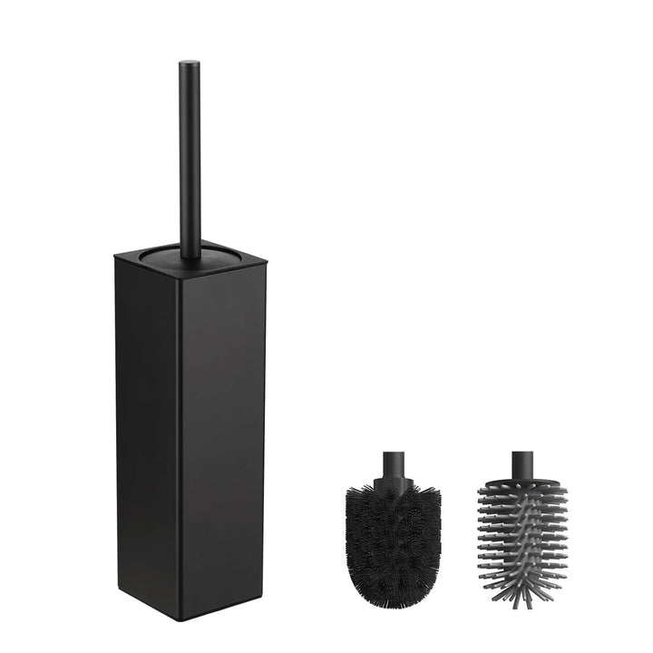 BVL WC Bürsten & Halter Schwarz, Metall Toilettenbürste Inklusive 2 Bürstenköpfe, Freistehende Quadr