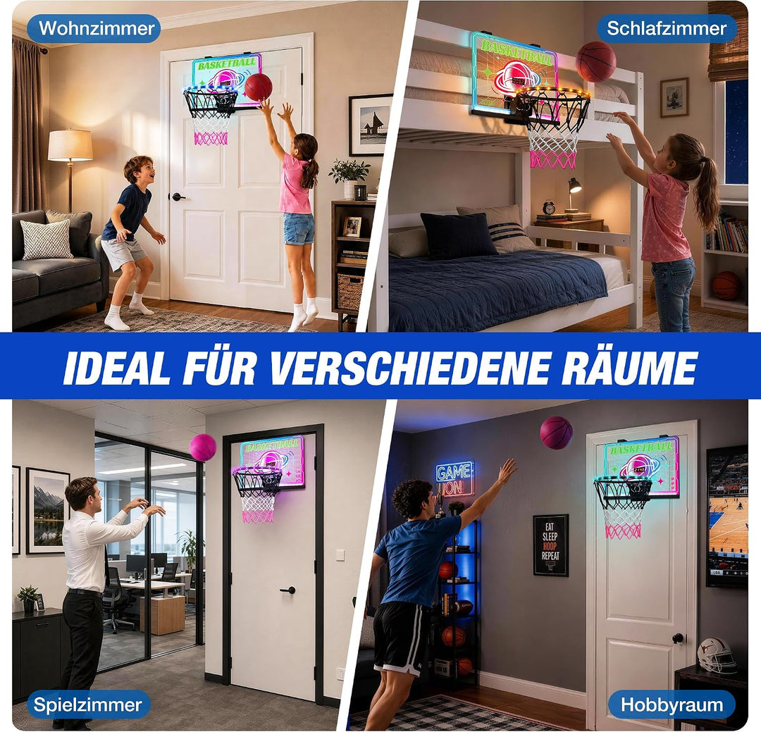 ROPODA Basketballkorb Indoor für Kinder, Mini Basketballkorb mit LED-Licht, Fernbedienung &amp; Anzeiget