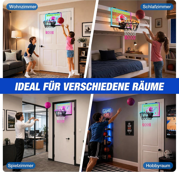 ROPODA Basketballkorb Indoor für Kinder, Mini Basketballkorb mit LED-Licht, Fernbedienung &amp; Anzeiget