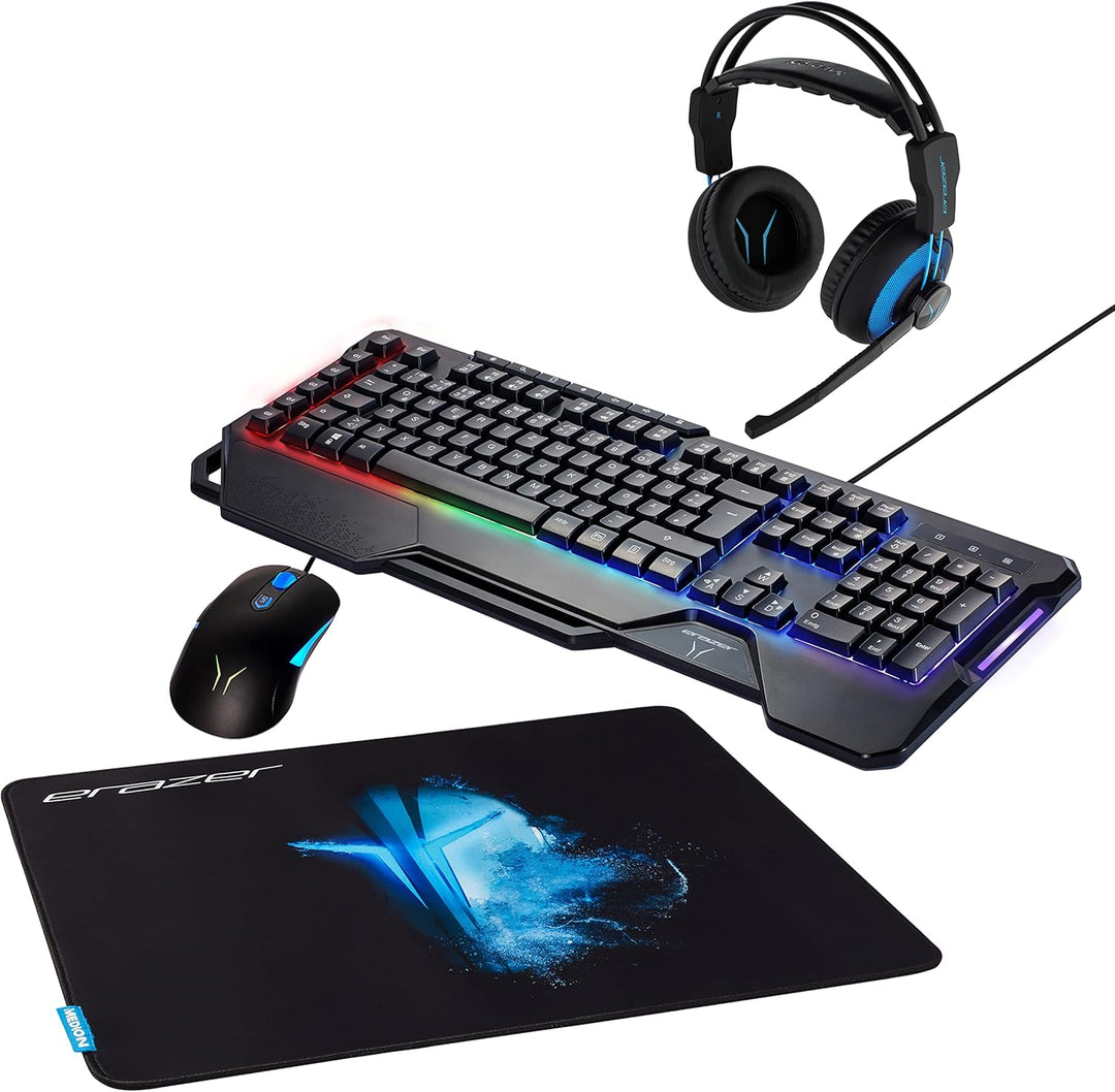 MEDION ERAZER P81016 Gaming Bundle (4 in 1 Gaming Paket, Gaming Tastatur, Gaming Maus, Gaming Headse