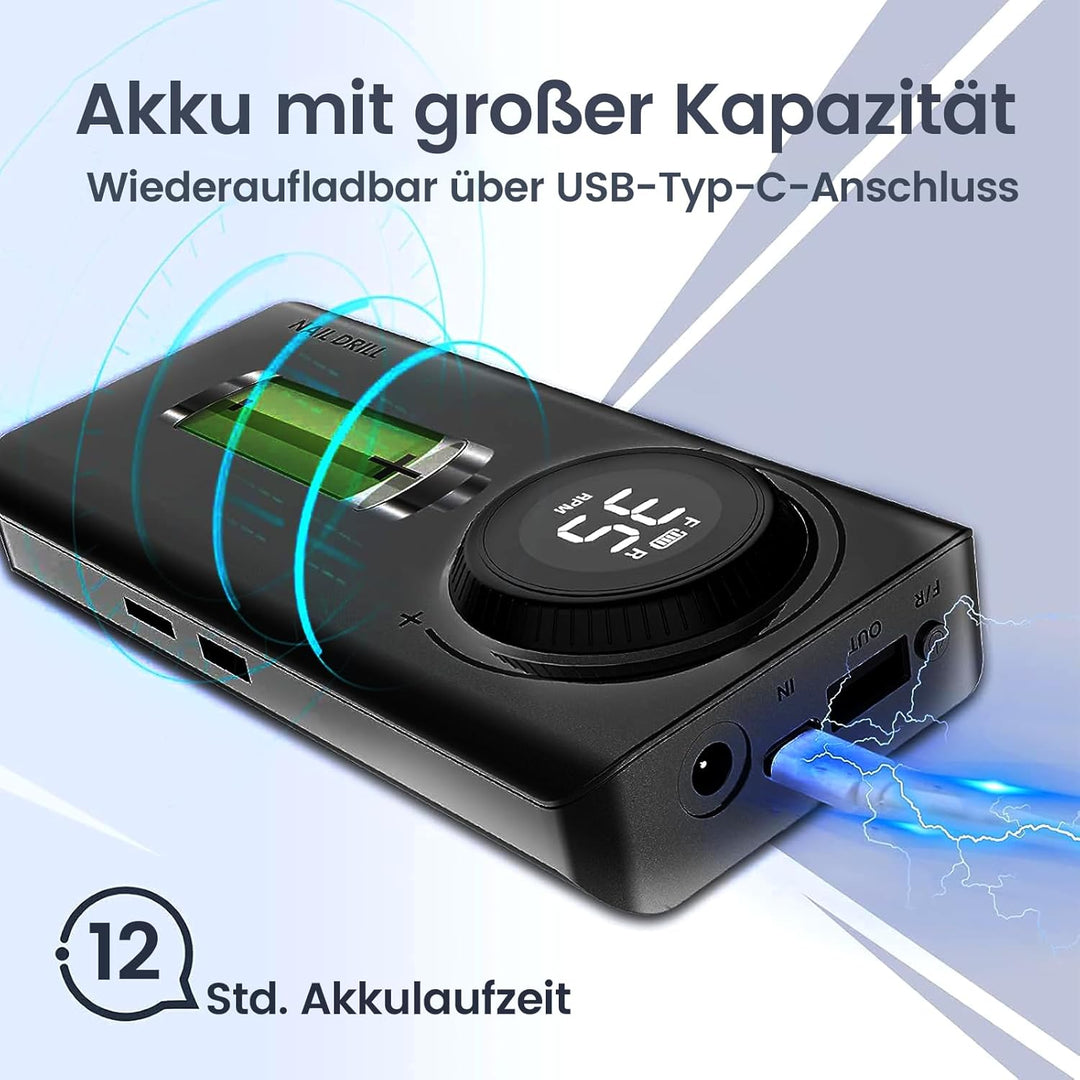 Nagelfräser Akku, Maniküre Set Elektrische Nagelfeile 35000 U/Min, Delanie Nagelfräser Für Gelnägel