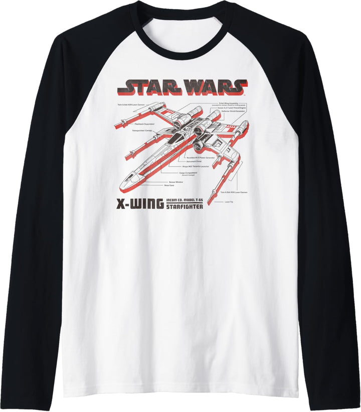 Star Wars X-Wing Starfighter Red Schematics Raglan