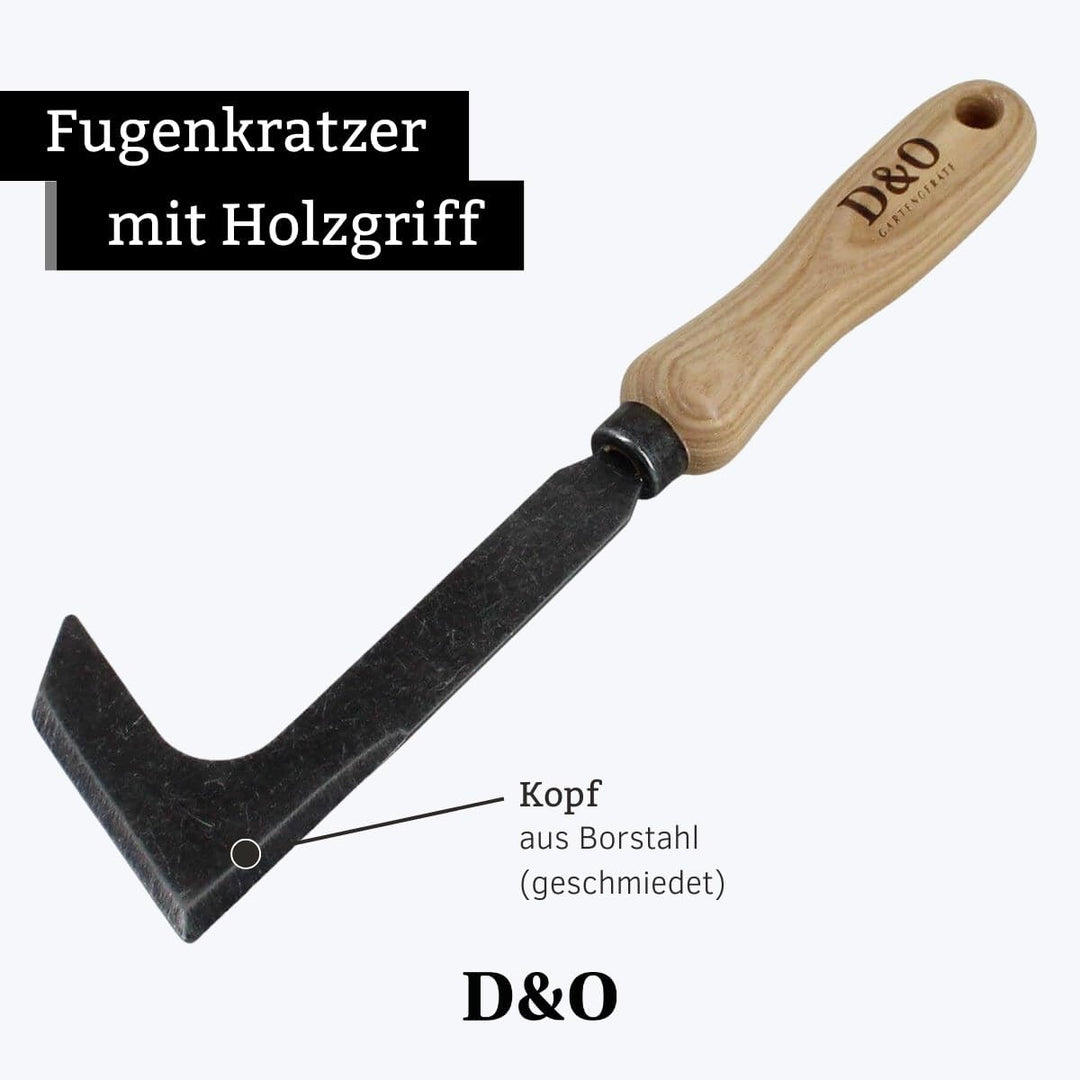 D&O Fugenkratzer geschmiedeter Borstahl, Holzgriff und angeschliffenem Blatt - Plattenfugen reinigen