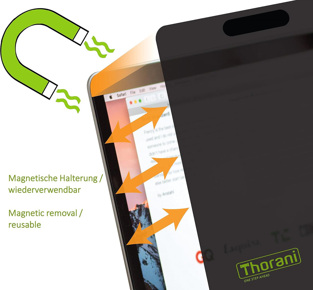 THORANI Magnetische Notebook Blickschutzfolie 15.6 Zoll 16:9 - Premium Sichtschutz &amp; Displayschutz f