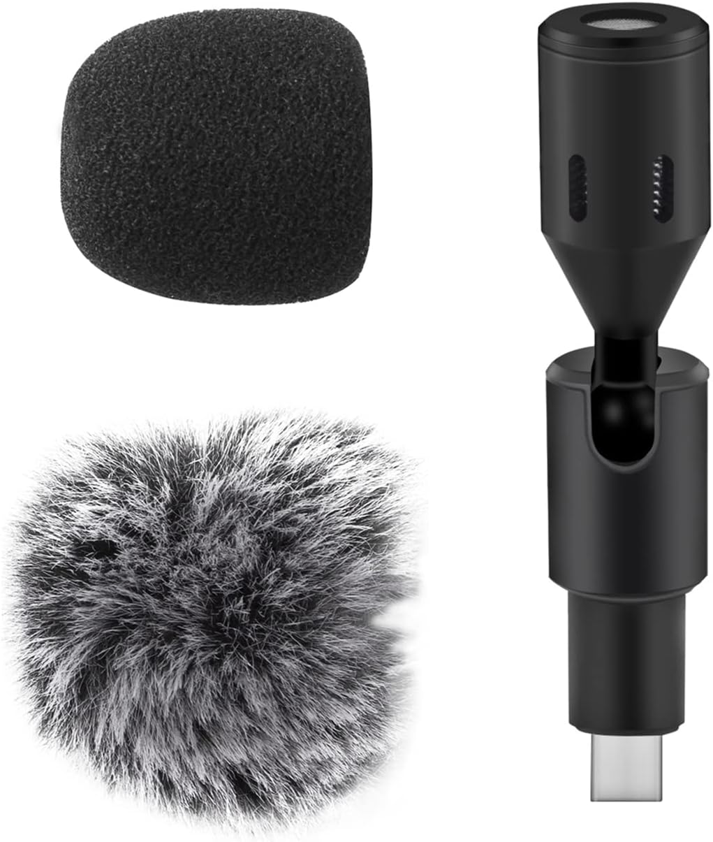 Andoer Mini Plug-in Smartphone Mikrofon Handy Mic Niere Tonabnehmer Typ-C Stecker 90° Winkel einstel