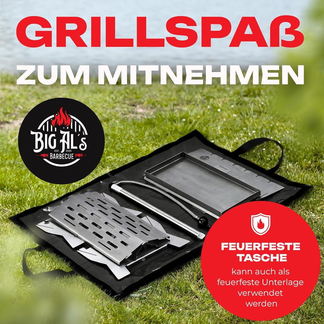 Little Bro Mobiler Steckgrill 2-in-1 Edelstahl Grill für Gas & Kohle - Inkl. Tasche (Grillmatte) & S