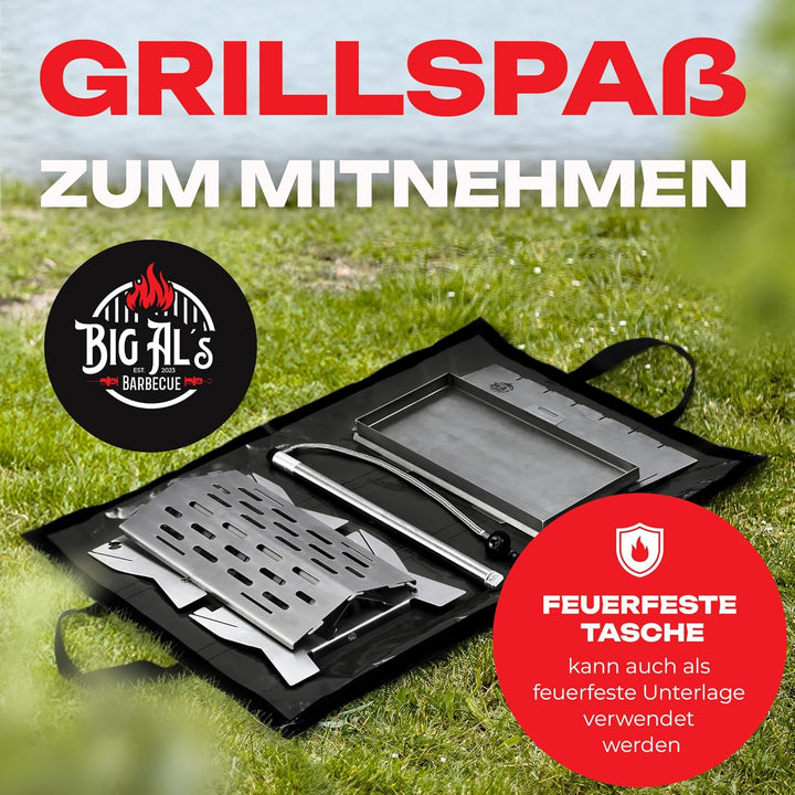 Little Bro Mobiler Steckgrill 2-in-1 Edelstahl Grill für Gas & Kohle - Inkl. Tasche (Grillmatte) & S