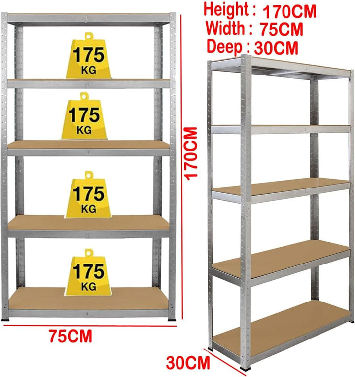 AUTOFU 5 Stöckiges Schwerlastregal Regal, Lagerregal Garagenregal, Metallregal Verzinkt - 170cm x 75