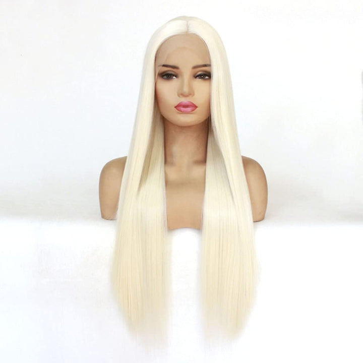60# Blonde Lace Front Perücke Lange Gerade 13x4 Lace Hitzebeständige Synthetik für Tägliche Cosplay