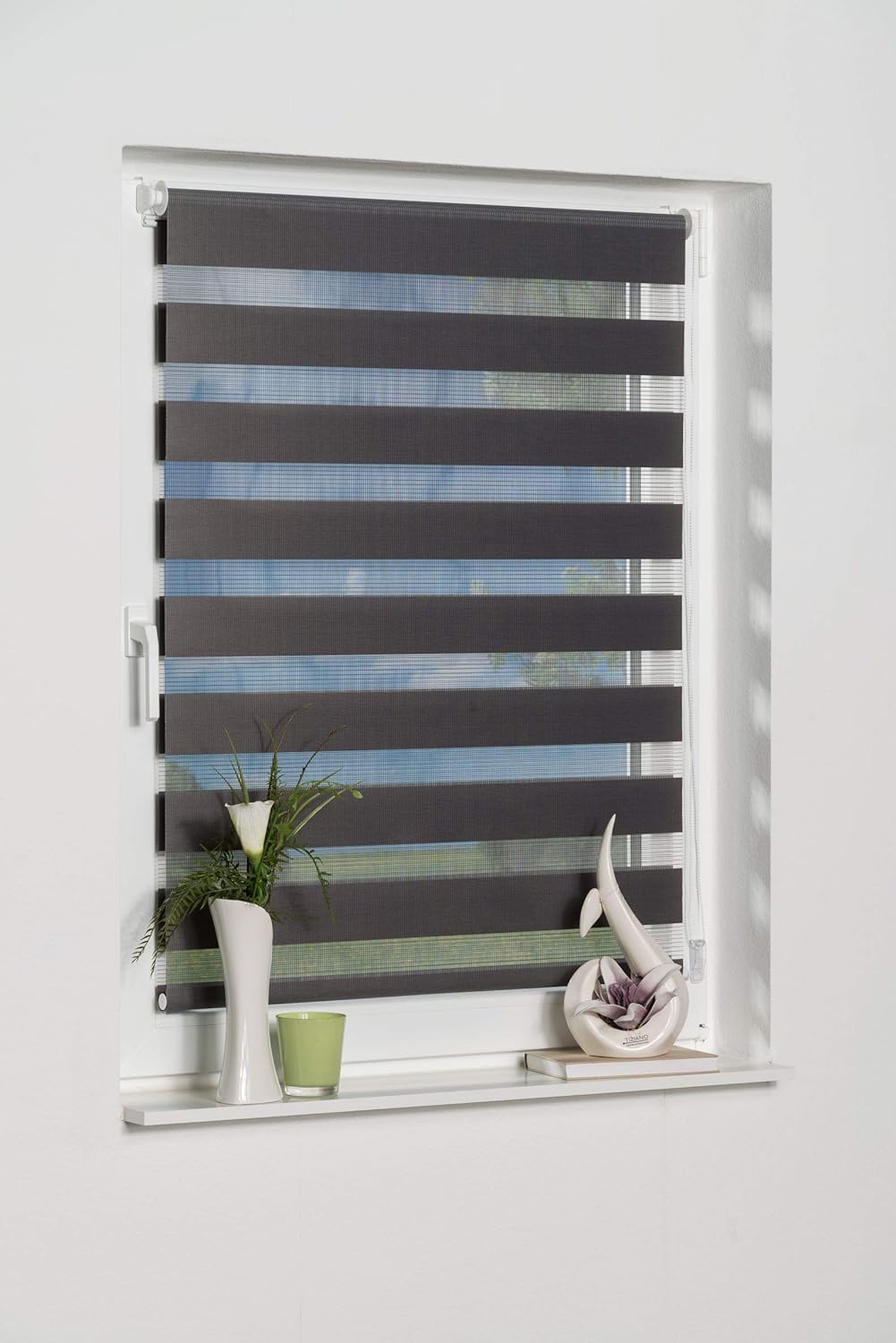 K-home Klemmfix Doppelrollo Madrid ohne Bohren Grau 100 x 150 cm (B x L), Grau 100 x 150 cm (B x L)