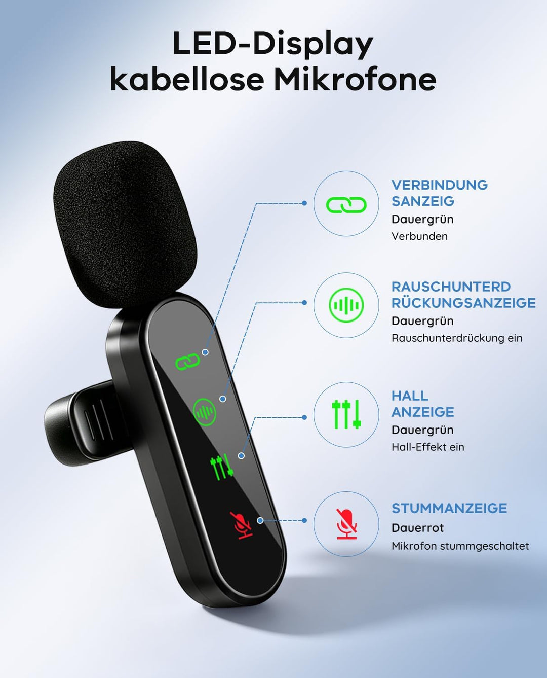 4er-Set kabelloses Lavalier Mikrofon für iPhone und Android-Handy | Mini Ansteckmikrofon mit Rauschu