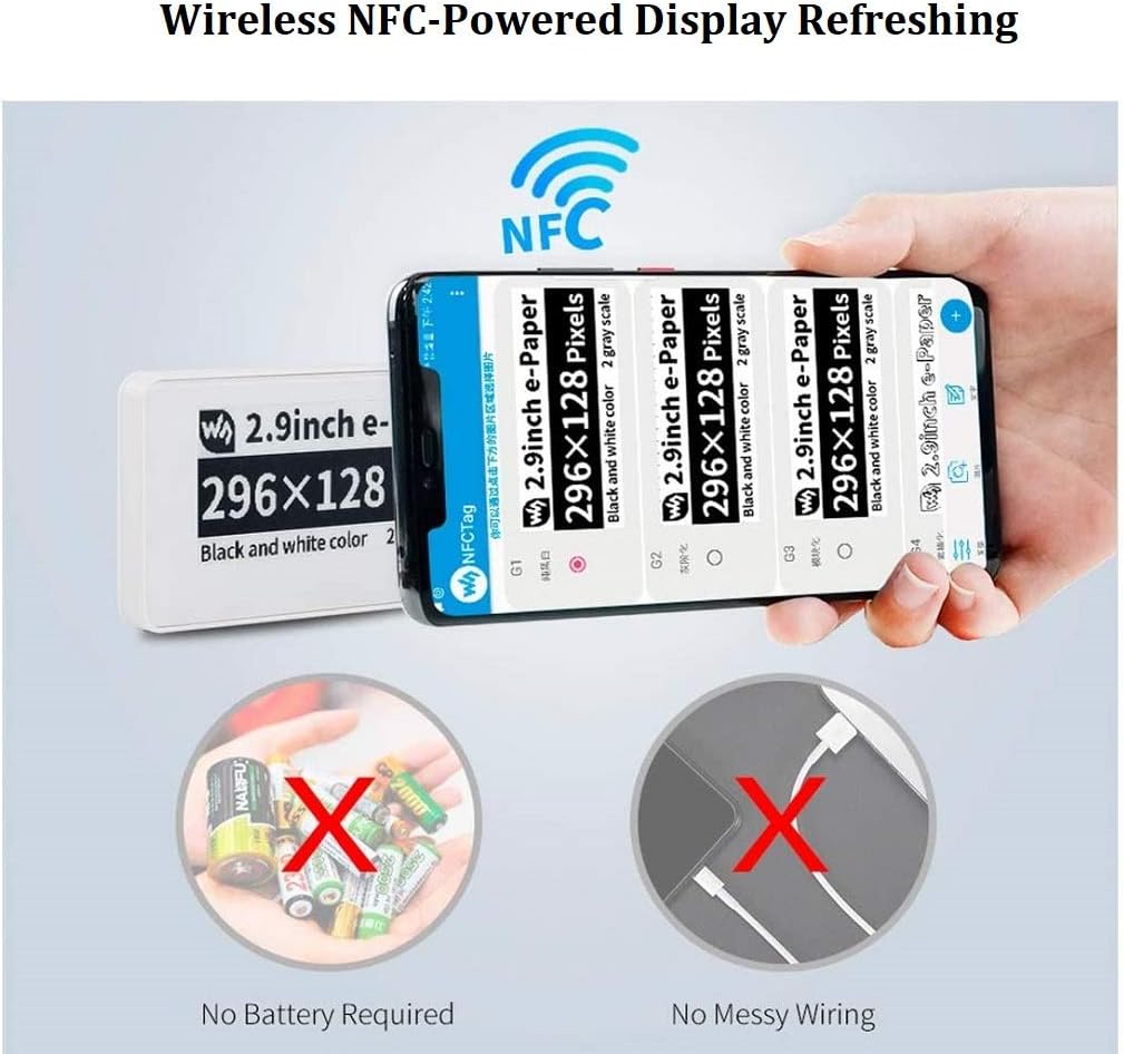 IBest 2.9inch Passive NFC-Powered e-Paper Black/White e-Ink Display, No Battery Required, Wireless P