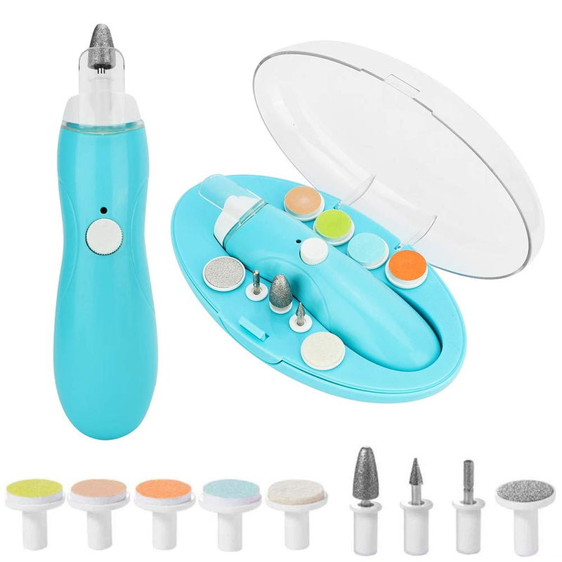 Baby Nagelfeile Elektrisch, Baby Nail Trimmer mit LED-Frontlicht, 9 Ersatz Schleifköpfen und Aufbewa