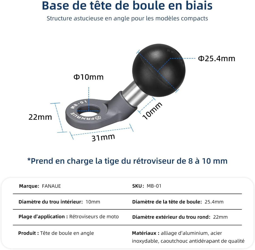 FANAUE 1 Pollice Base per Montaggio a Sfera fori di montaggio 10 mm, kompatibel mit Con RAM Mount B