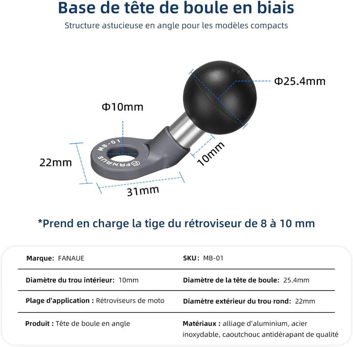 FANAUE 1 Pollice Base per Montaggio a Sfera fori di montaggio 10 mm, kompatibel mit Con RAM Mount B