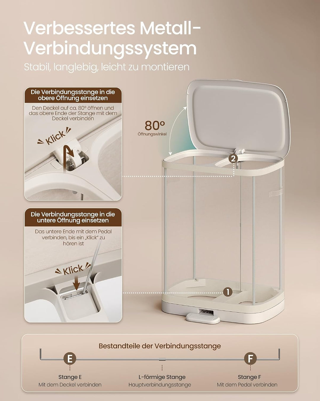 SONGMICS Wäschekorb 160 L, Wäschesammler 2 Fächer, Wäschesortierer mit Deckel, Griffen, Innensack he