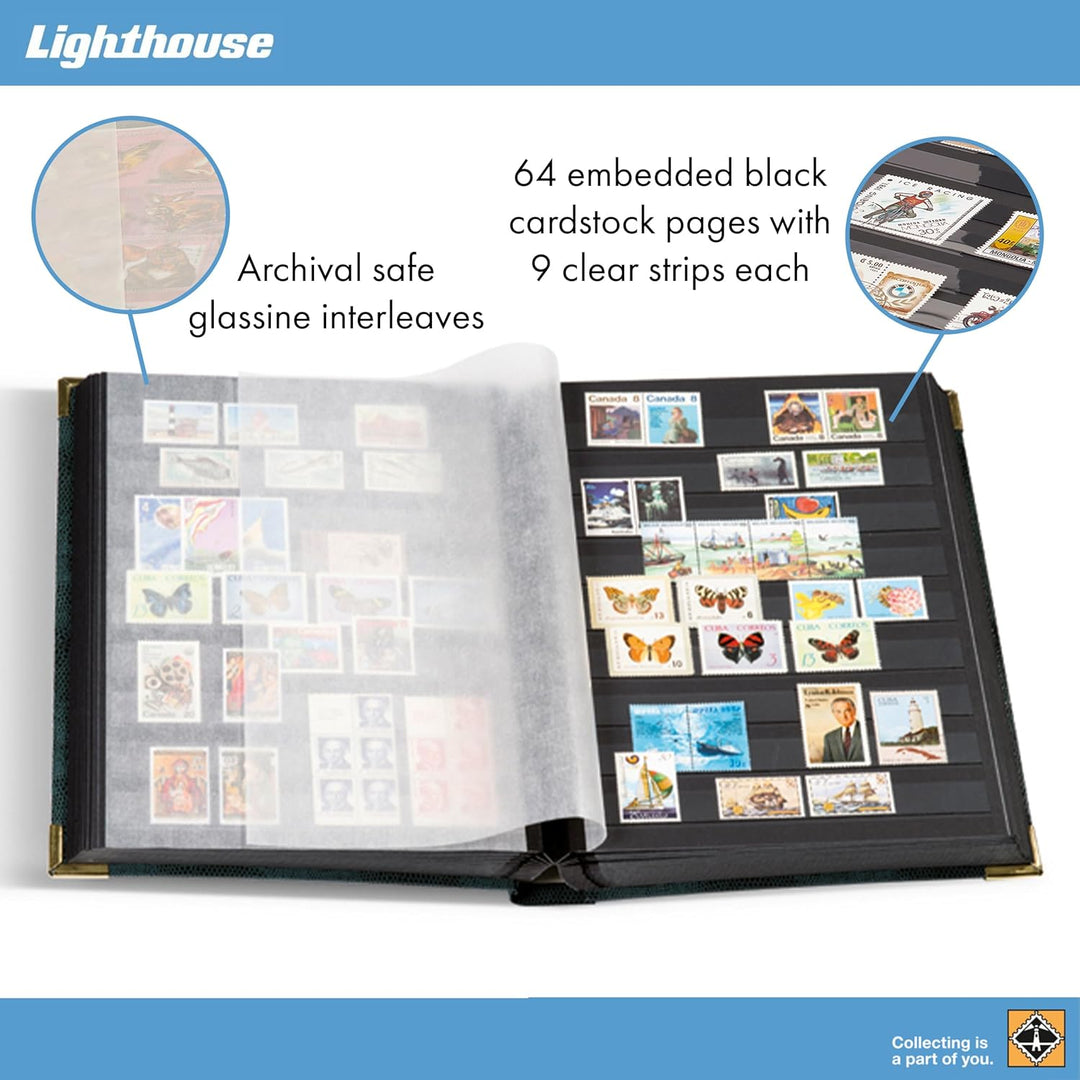 Leuchtturm 341942 Briefmarken-Sammelalbum COMFORT DELUXE - 64 schwarze DIN A4-Seiten - wattiert, Kro