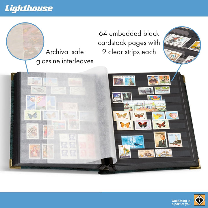 Leuchtturm 341943 Briefmarken-Sammelalbum COMFORT DELUXE - 64 schwarze DIN A4-Seiten - wattiert, Kro