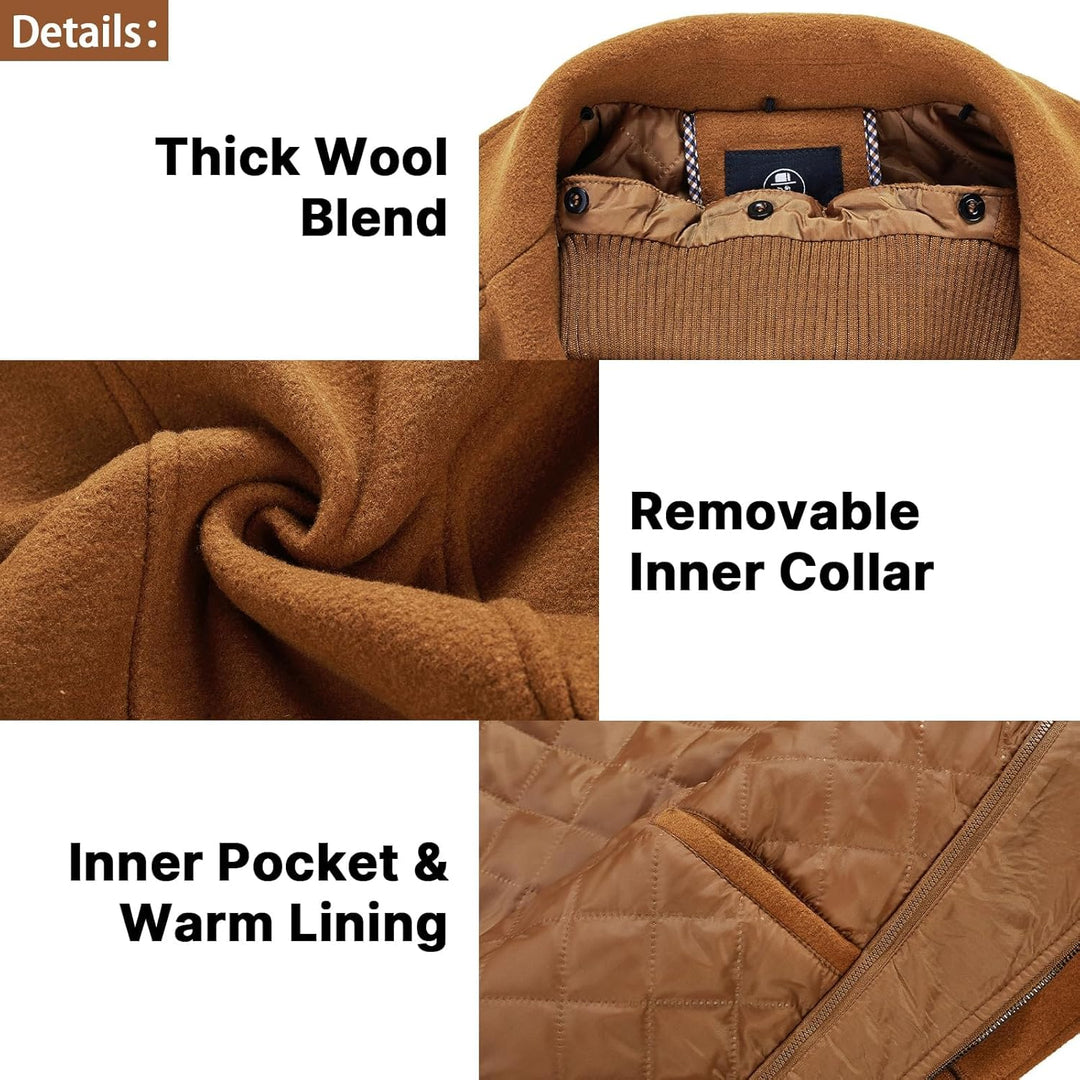 KUDORO Herren Wintermantel Wolle Kurzmantel Herren Wollmantel Mittellang Slim Fit für Business Freiz