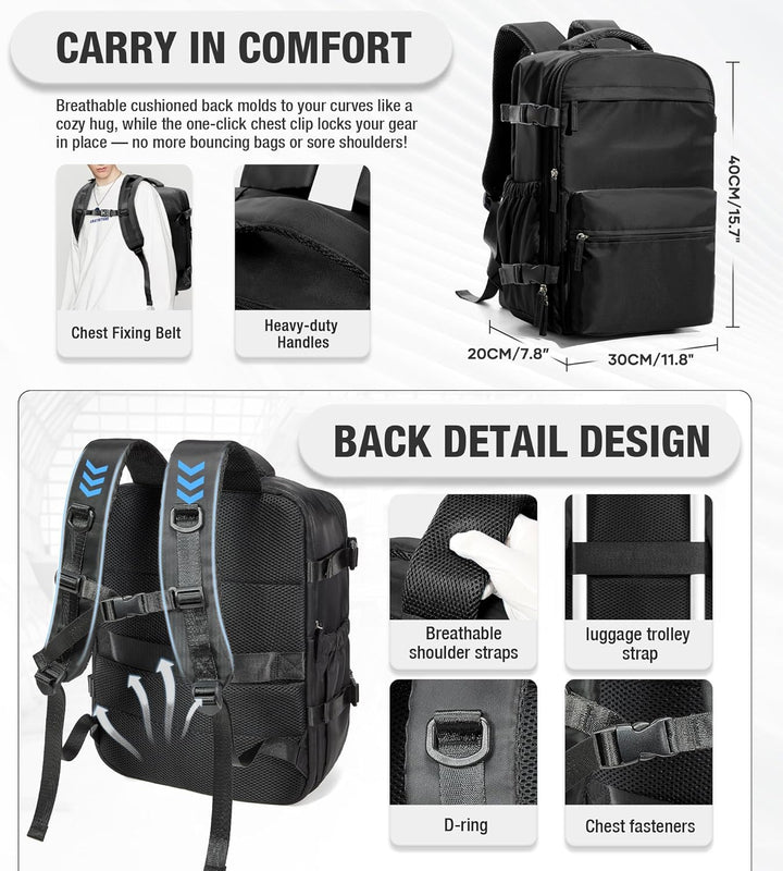 BOXSAM Vakuum Rucksack Handgepäck Flugzeug Tasche Airbag mit Vakuumsystem Reisen Tagesrucksack Ryana