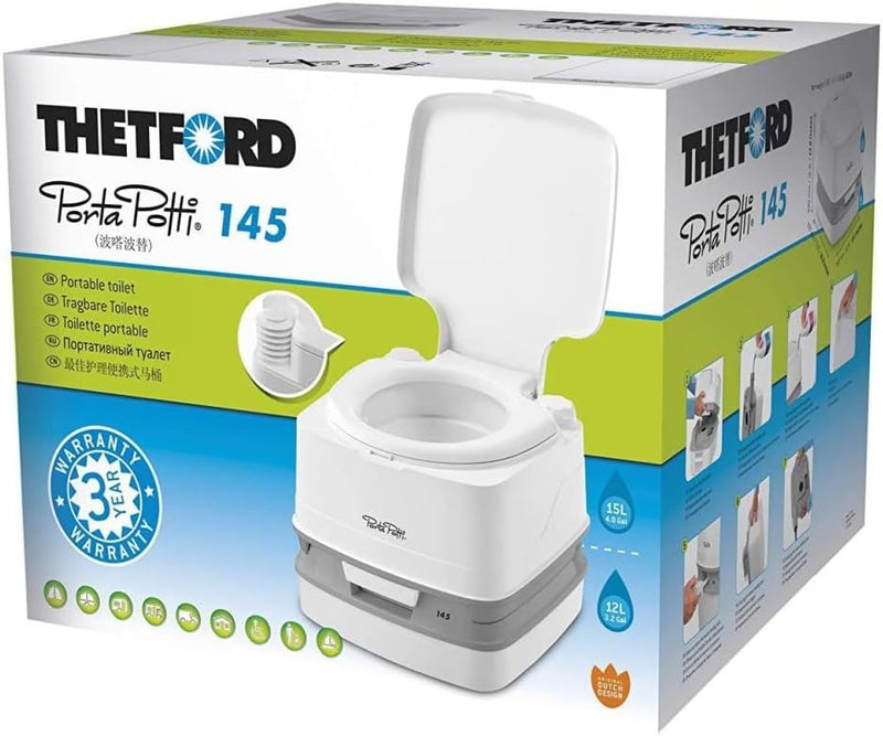 Thetford 92802 Porta Potti 145 Tragbare Toilette Qube, Weiss-Grau, 330 x 383 x 427 mm Porta Potti 14