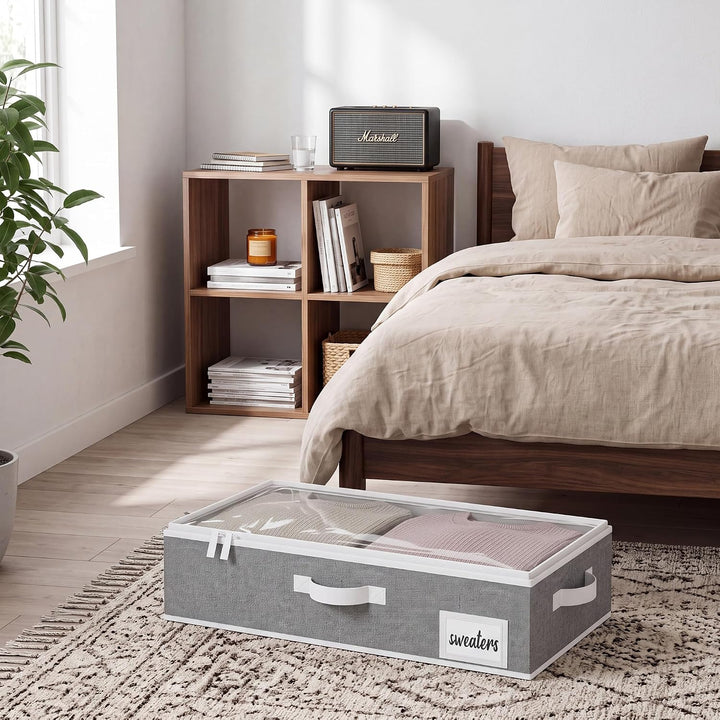 StorageWorks Unterbett Aufbewahrungsbox mit Deckel, Stoff Unterbettkommode mit Griffen, faltbare Unt