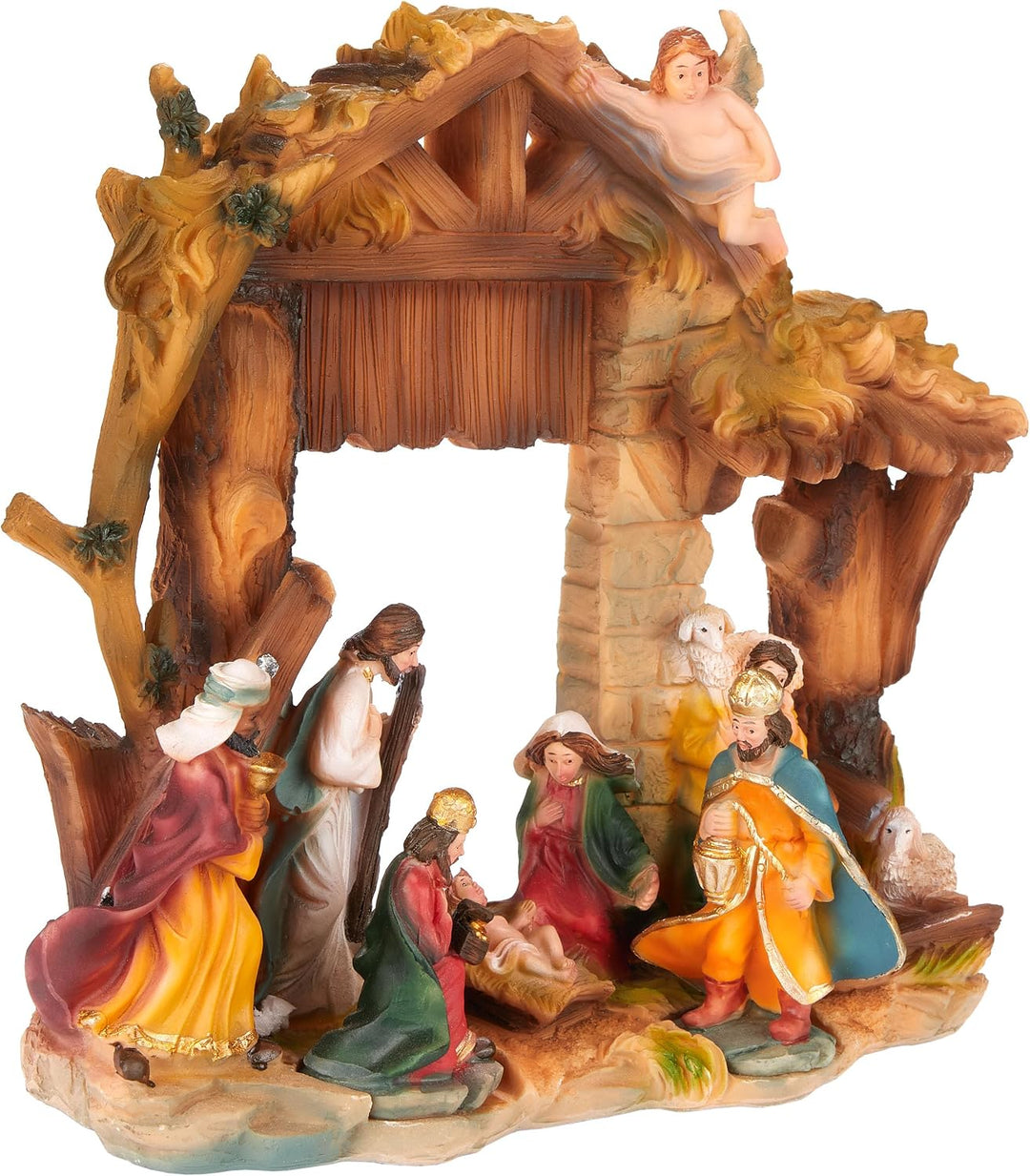 BRUBAKER Weihnachtskrippe - Jesus, Maria, Josef und die Könige im Krippenstall - 22 cm Tischkrippe W