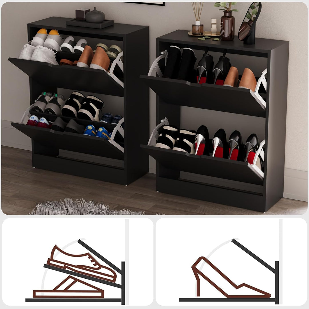 Vida Designs Schuhschrank mit 2 Schubladen, platzsparender Schuhschrank mit 2 Klappschubladen, für F