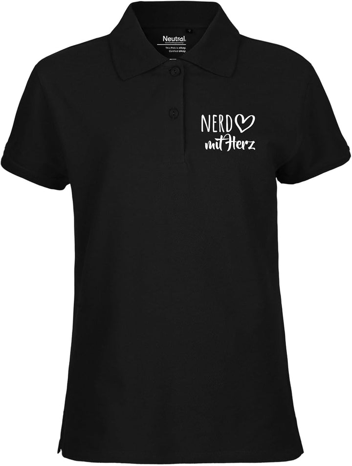huuraa! Damen Polo Shirt Nerd mit Herz Bio Baumwolle Fairtrade Oberteil Grösse XS-XXL mit Motiv für