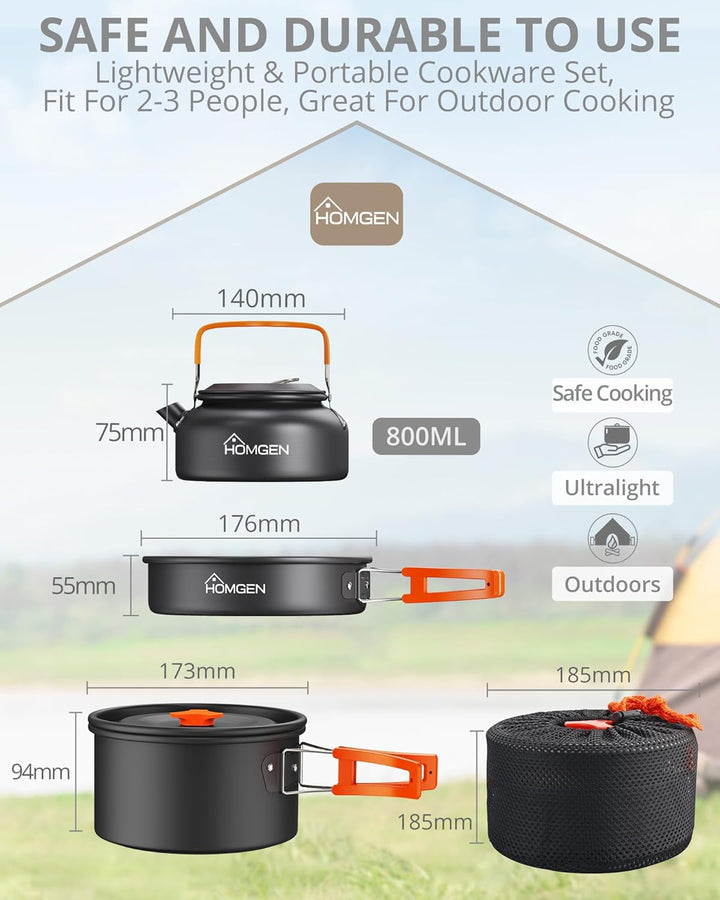 HOMGEN Camping Kochset Camping Töpfe und Pfannen Set Aluminium Camping Kochgeschirr Kit Protable Coo