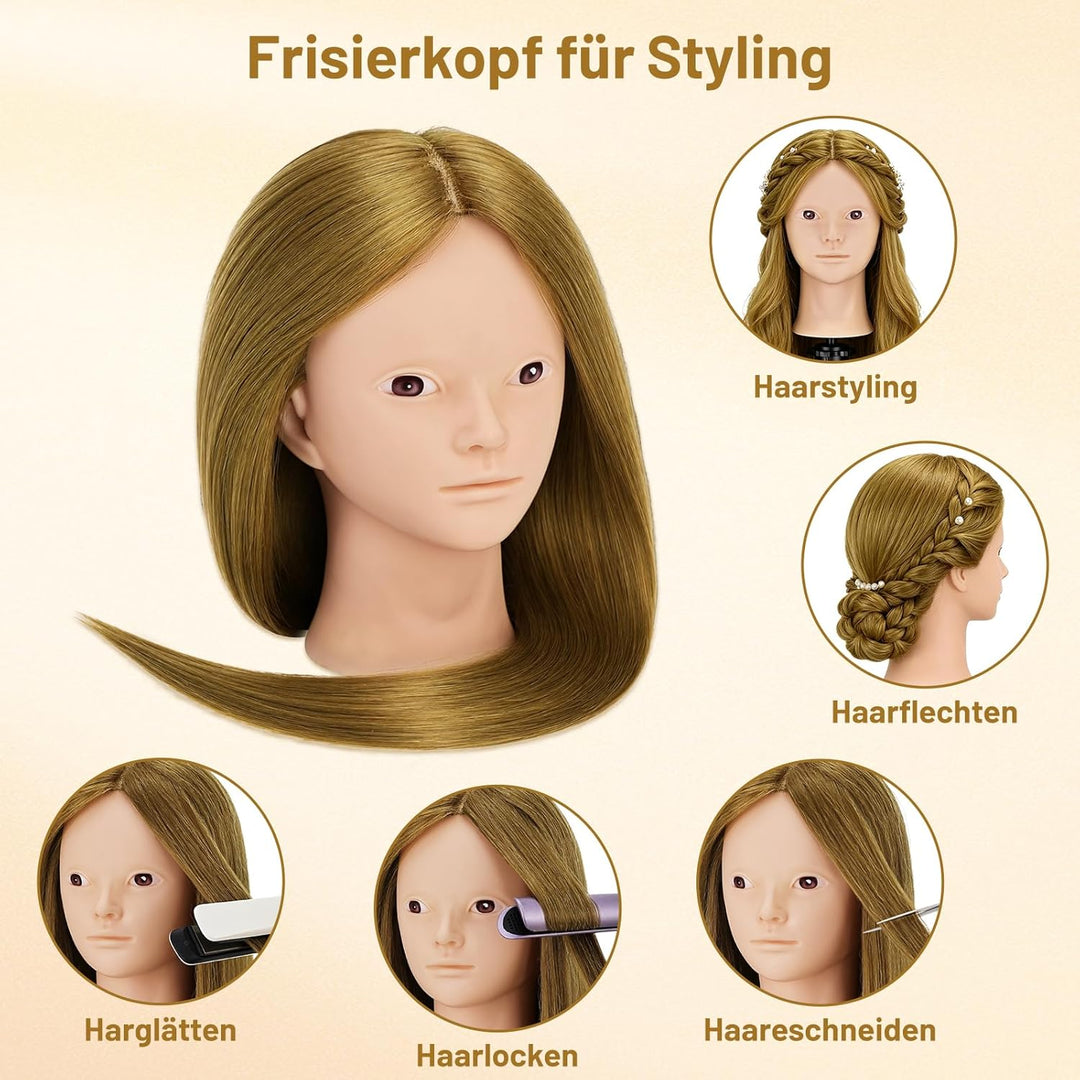 TwoWin Friseurkopf mit Haaren, 26 Zoll (66 cm) 80% Echthaar Mannequin Kopf, Make-up Übungskopf Haar