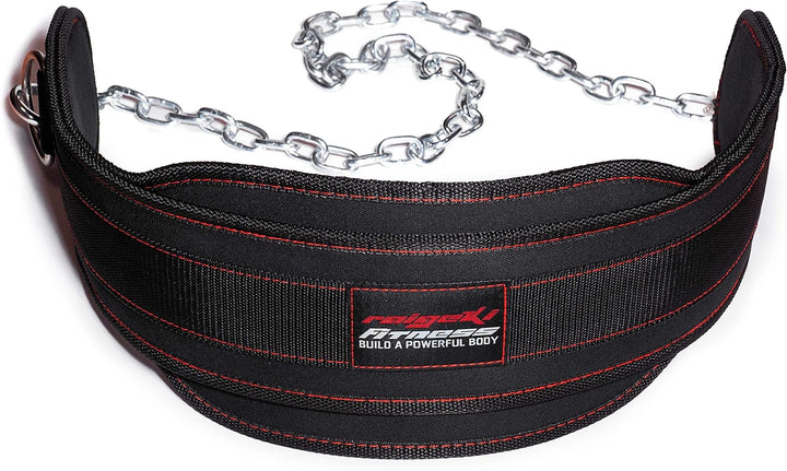 Raigeki Fitness Dip Gürtel mit Kette, 106cm Stahlkette, (+ Trainingspläne) - Gewichte Gürtel für Kra