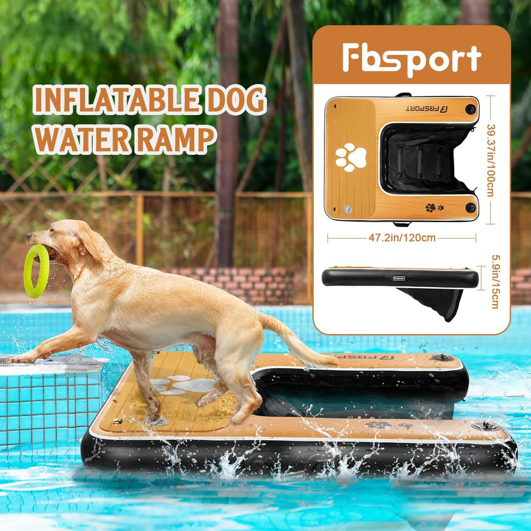 FBSPORT Hunderampe Aufblasbare Hunde Wasserrampe, Hundeboot Rampe Schwimmende Dock Leiter für Pool,