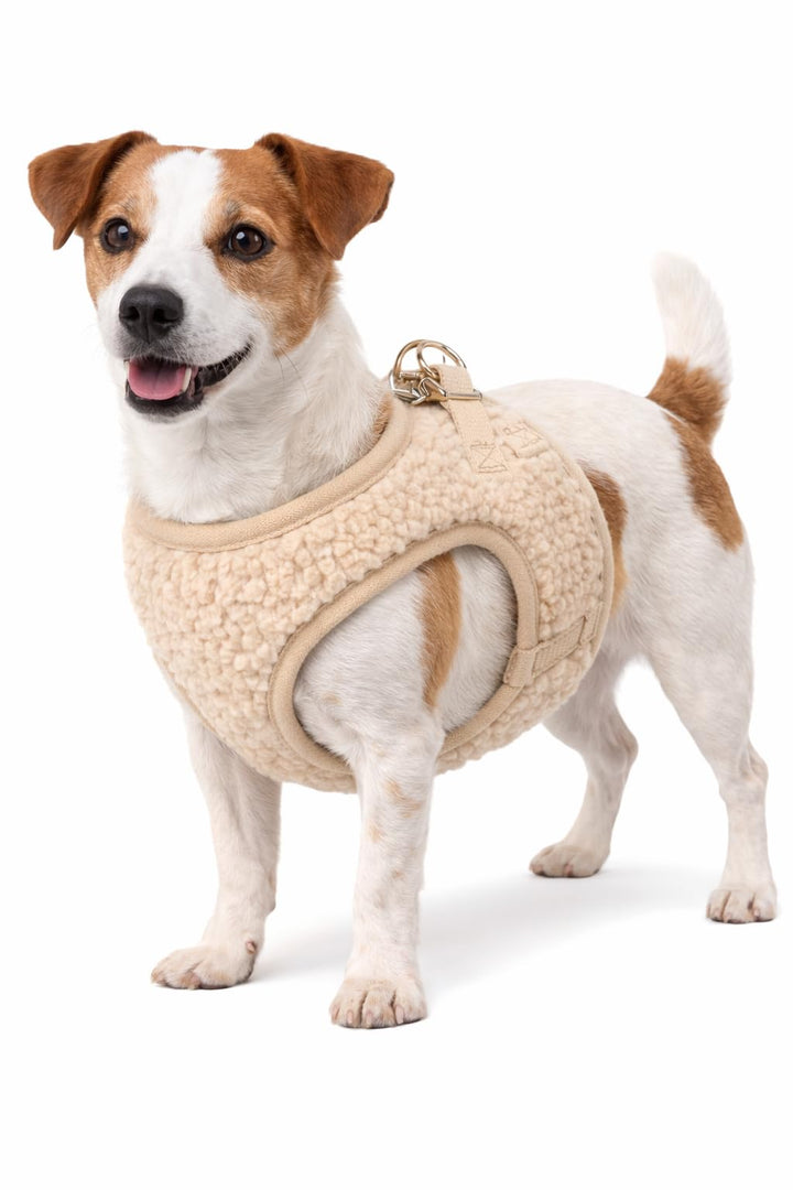 Flamingo Step&Go Hundegeschirr Pookie – Beige – Grösse L (A: 32–37cm, B: 42–46cm, 5mm) – Weiches Fle