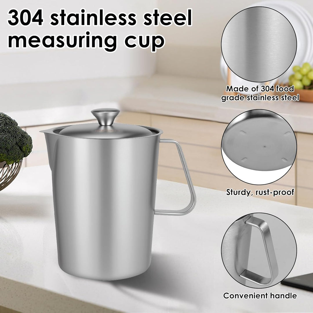 1000ml Milchkännchen mit Feiner Graduierung Deckel Messbecher Edelstahl Milk Pitcher Milchkanne Edel