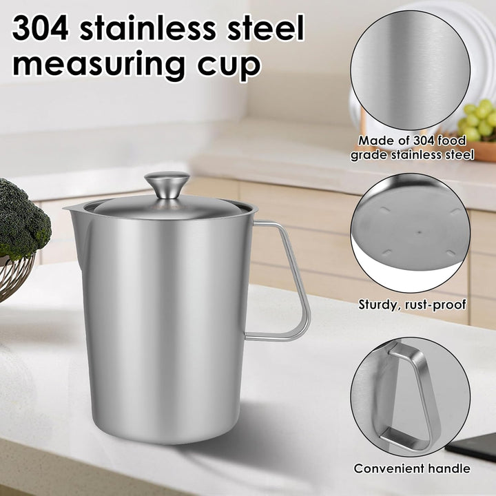 1000ml Milchkännchen mit Feiner Graduierung Deckel Messbecher Edelstahl Milk Pitcher Milchkanne Edel