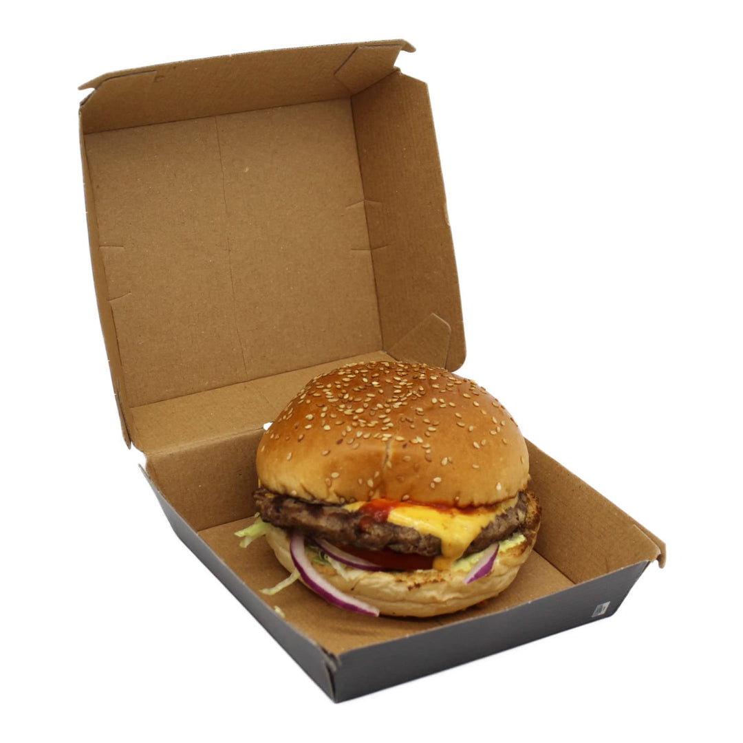 100 Hamburgerboxen Burgerboxen Take-Away Boxen, Schwarz aus Wellpappe, 13x13x7,5cm, EXTRA STABIL