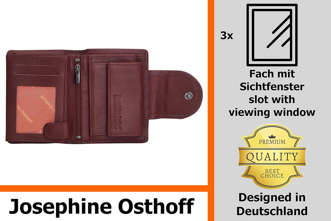 Josephine Osthoff Geldbörse Damen Wiener Schachtel, Platz für 11 Karten, Minibrieftasche mit Münzfac