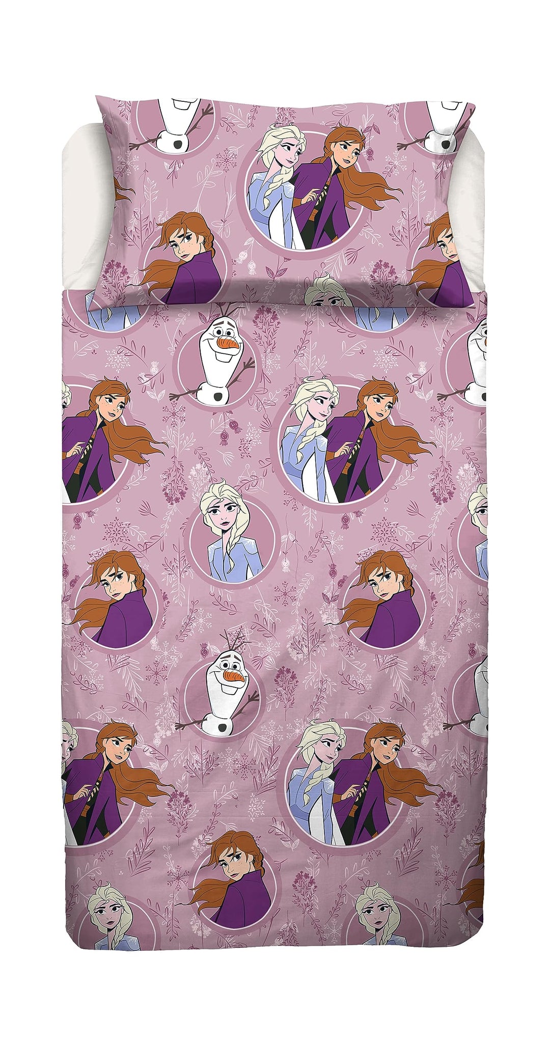 Die Eiskönigin Bettwäsche für Einzelbett, Bettlaken, Spannbettlaken, Kissenbezug, Rosa, Disney, 100%