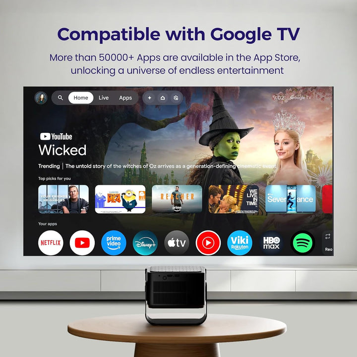 Beamer [Google TV 50000+ Apps & 4K 8K Support 1080p Native Auflösung & Automatische Bildschirmkorrek