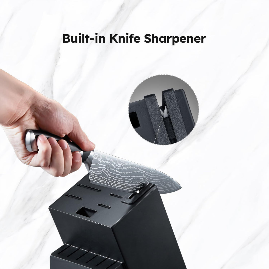 Yabano Messerblock Set, 14-teilig Küchenmesserset Edelstahl, Messer Set mit Holzblock und integriert